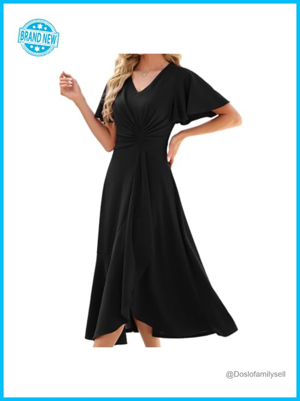 Women's V-Neck Formal Evening Gown A-Line Midi Prom Wedding Guest Dress